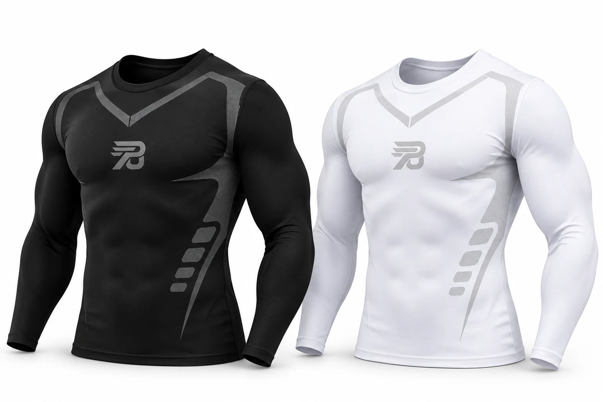 T-shirt de compression manches longues homme PORTEUNDER en noir et blanc